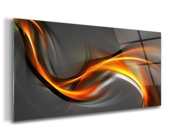 Art mural en verre moderne, image sur verre orange, impression grise, impression abstraite sur verre, verrerie, cadeau d&#39;anniversaire, haute qualité