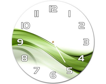 Abstract Waves Industrial Wall Clock, Green Modern Wall Art, White Minimalist Room Clock, Modern Black Or White Clock Hands