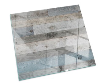 Boards In Various Shades Rectangular Fireplace Floor Plate, Gray Fireplace Decoration, Glass Fireplace Hearth, Sleek Stove Hearth Plate