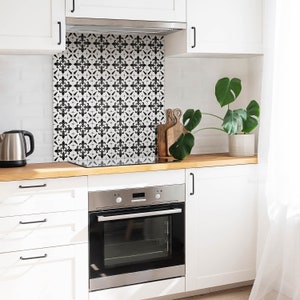 Elegant Tiles Tile Stickers, Removable Tiles, Abstraction Tile Stickers, Black and white Decal Decoration, Kitchen Tile Stickers, Pack of 9