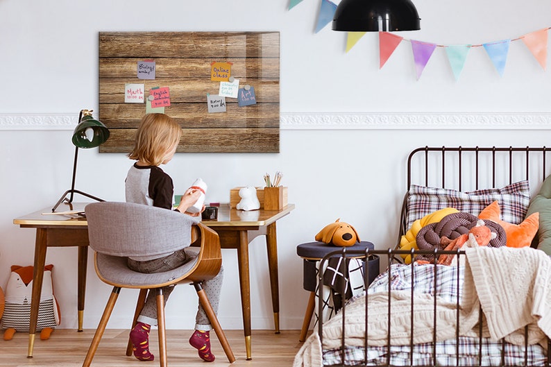 Présentoir photo mural en planches de bois, tableau magnétique pour enfants, grand tableau marron, motif nature image 4