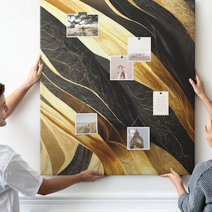 Lines abstraction, XXL Cork Board, Student's Notes Board, Pins included, Custom Pattern, Photo Wall Display, Golden
