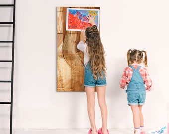 Tableau en bois naturel, Tableau magnétique pour enfants, Tableau pour mémo marron, Affichage mural de photos nature