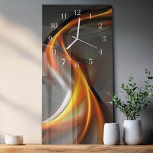 Horloge murale abstraite abstraite, verre imprimé nuances de brun - Forme carrée, ronde ou rectangulaire