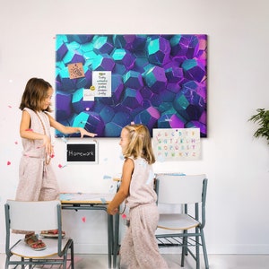 Abstract Landscape, Photo Wall Display, Student's Note Board, Multicolor, XXL Cork Board, Push Pins, Custom Pattern