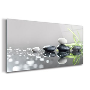 Grass And Stones Glass Print, Gray Print on Tempered Glass, Green Wall Decor, Floral Wall Art, Decorative Glass, Housewarming Gift