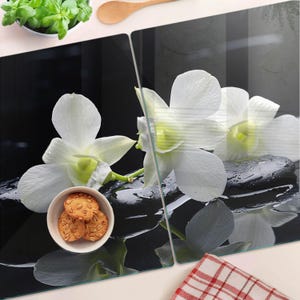 Orchid Pattern Cutting Board, White Glass Chopping Board, Kitchen Decor, Charcuterie Board
