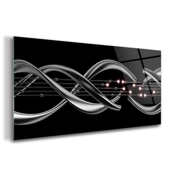 Modern Art Picture on Glass Black Printing Wall Art Silver Etsy