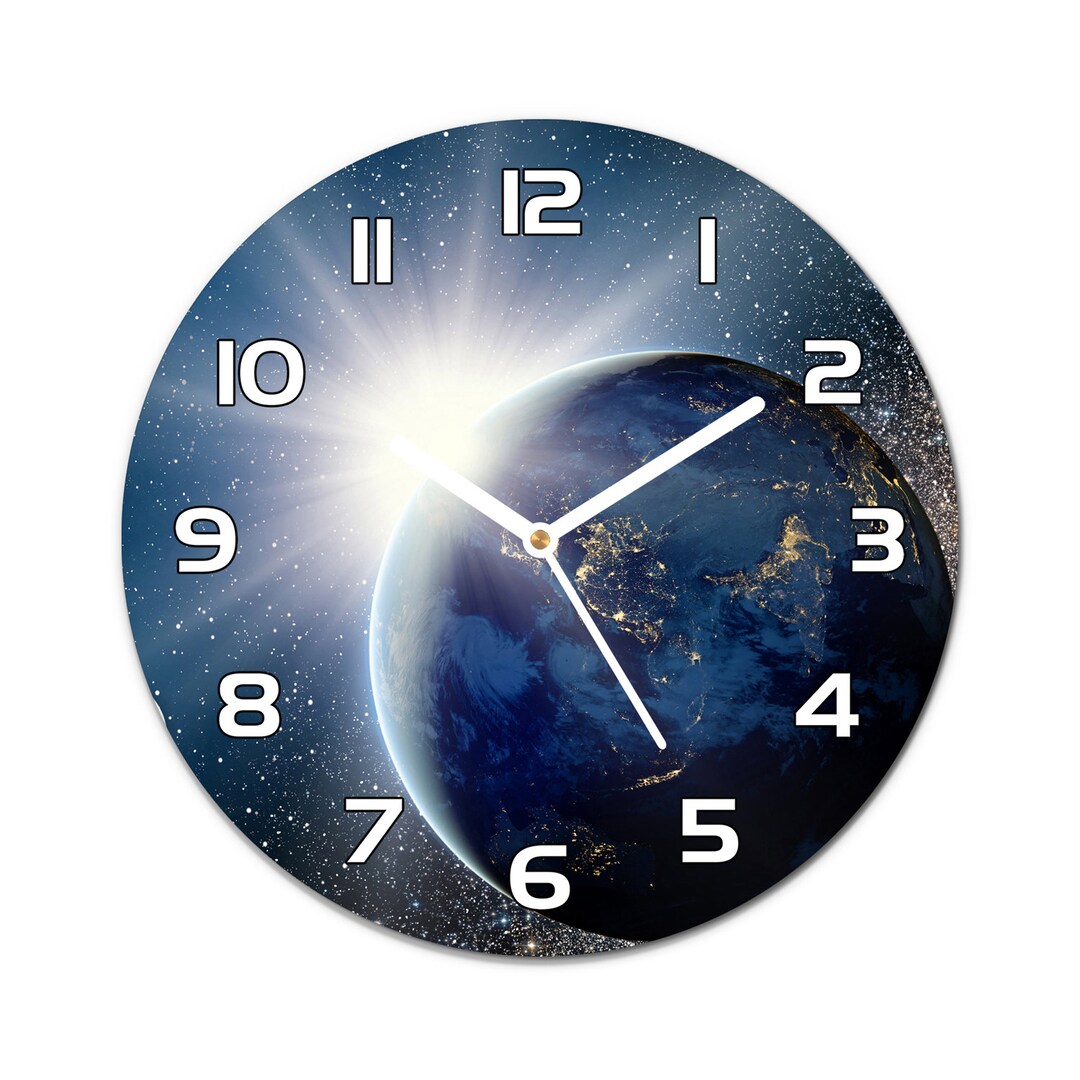 Planet and Satellites Glass Clock, Blue Glass Decor, Black Gift for ...