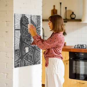 Pizza Drawing Glass Command Center, Kids Magnetic Board, Black And White Message Board, Foods And Drinks Note Board