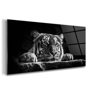 Wild Animal Glass Print, Black Glass Picture, Gray Wall Decor, Tiger Wall Art, Decorative Glass, Housewarming Gift, High Quality