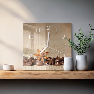 Coffee Beans Personalized Clock, Brown Glass Printed Clock - Square, Round or Rectangular Shape