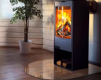 Rust Texture Round Hearth Extension, Brown Fireplace Decoration, Glass Stove Hearth Plate, Minimalist Fireplace Floor Plate