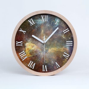 Cosmic Space Wooden Clock, Yellow Wooden Wall Print, Orange Minimalist Room Clock, World, Black Or White Clock Hands, Home Decor