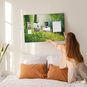 Spring Nature, Cork board, XXL Student&#39;s Note Board, Green, Pins included, Personalized Pattern, Bulletin Board
