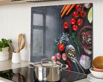 Ingredients Pattern Chopping Board, Multicolored Glass Cutting Board, Large Chopping Board, Kitchen Decor