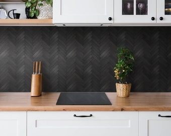 Dark Parquet Tile Stickers, Peel and Stick Tiles, Texture Tile Stickers, Black Decal Decor, Bathroom Tile Stickers, Set of 9