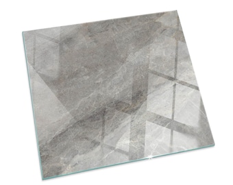 Natural Stone Pattern Rectangular Fireplace Floor Plate, Gray Fireplace Decoration, Glass Fireplace Hearth, Sleek Stove Hearth Plate