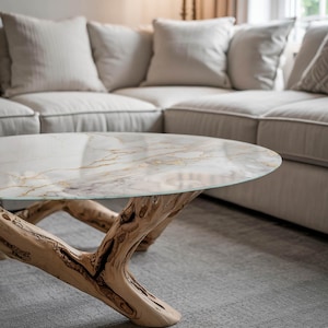Durable Tempered Glass Tabletop, Elegant Marble With Veins Glass Table Top, White Round Glass Table Cover, Glass Table Top