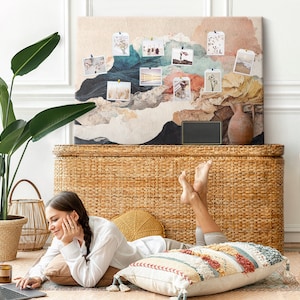 Abstracion Landscape, XXL Cork Board, Student&#39;s Note Board, Pins included, Custom Pattern, Photo Wall Display, Multicolor