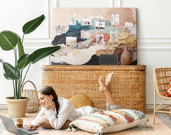 Abstracion Landscape, XXL Cork Board, Student&#39;s Note Board, Pins included, Custom Pattern, Photo Wall Display, Multicolor