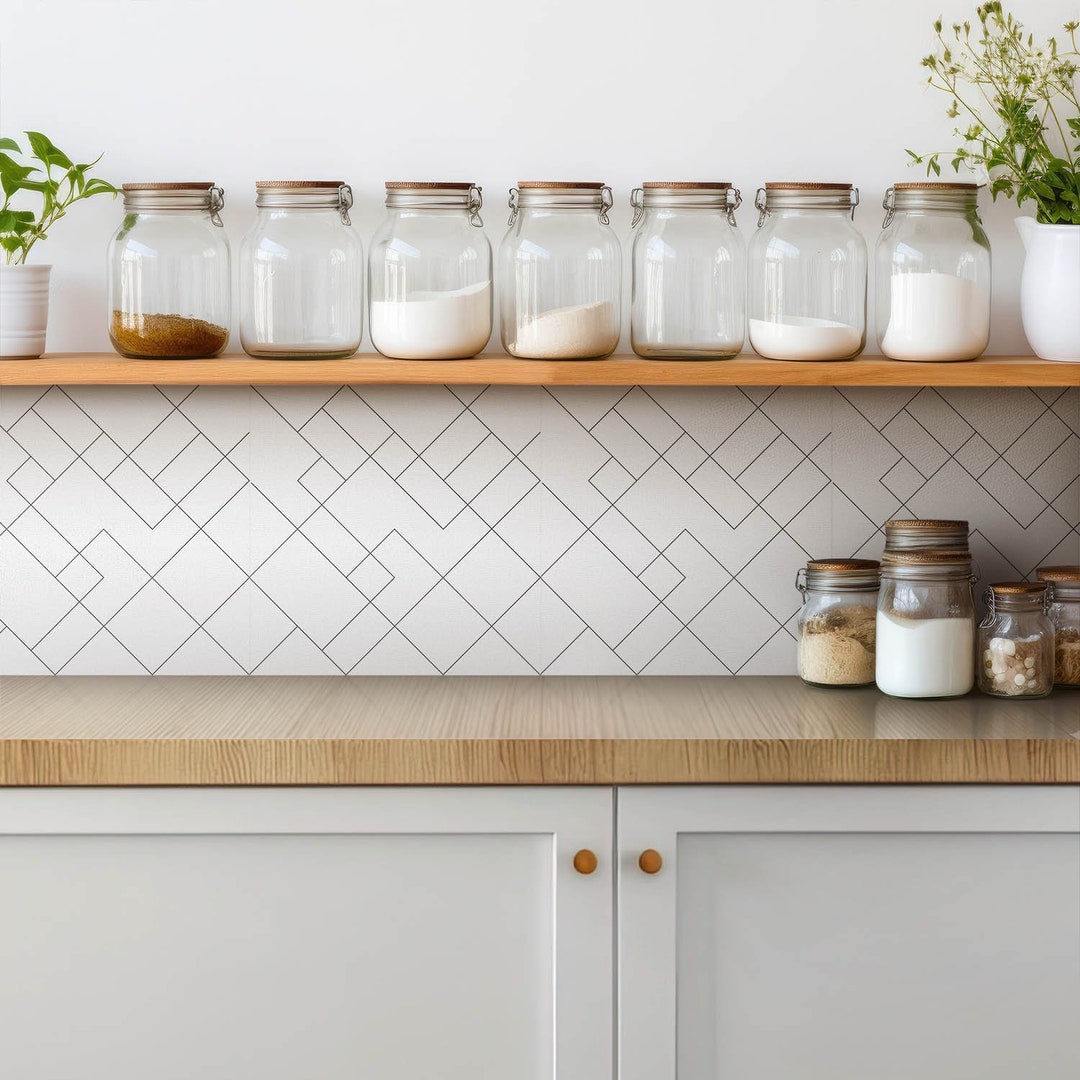 Rectangular Kitchen Tile Stickers Minimalist Squares Tile Stickers, Removable Tiles, Abstraction Tile ...