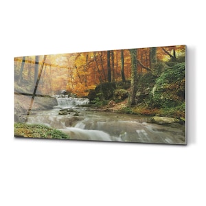 River In The Forest Kitchen Backsplash, Orange Glass Splashback, Green Wall Tempered, Nature Waterproof Panel, Easy To Install