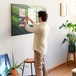 Field Abstraction, XXL Cork Board, Student's Note Board, Pins included, Custom Pattern, Memo Board, Green