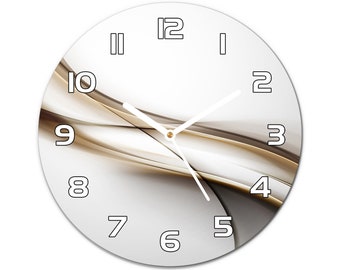 Horloge murale industrielle vague abstraite, oeuvre d'art murale moderne marron, horloge de chambre minimaliste beige, aiguilles d'horloge modernes noires ou blanches