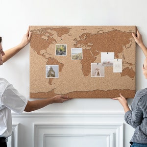 Mapa-múndi de cortiça, rastreador de viagens, tamanho XXL, alfinetes, quadro de avisos, mapa de viagem, marrom