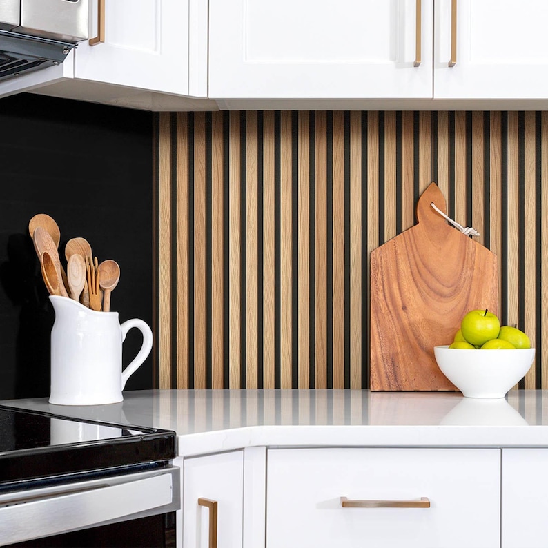 Wooden Boards Lamellas Panel Stickers, Removable Panels, Texture Panel Stickers, Brown Decal Decoration, Kitchen Panel Stickers image 2