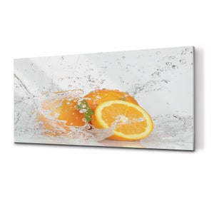 Oranges In Water Backsplash, Green Glass Splashback, White Wall Tempered, Fruits Waterproof Panel, Easy To Install, Idea Gift