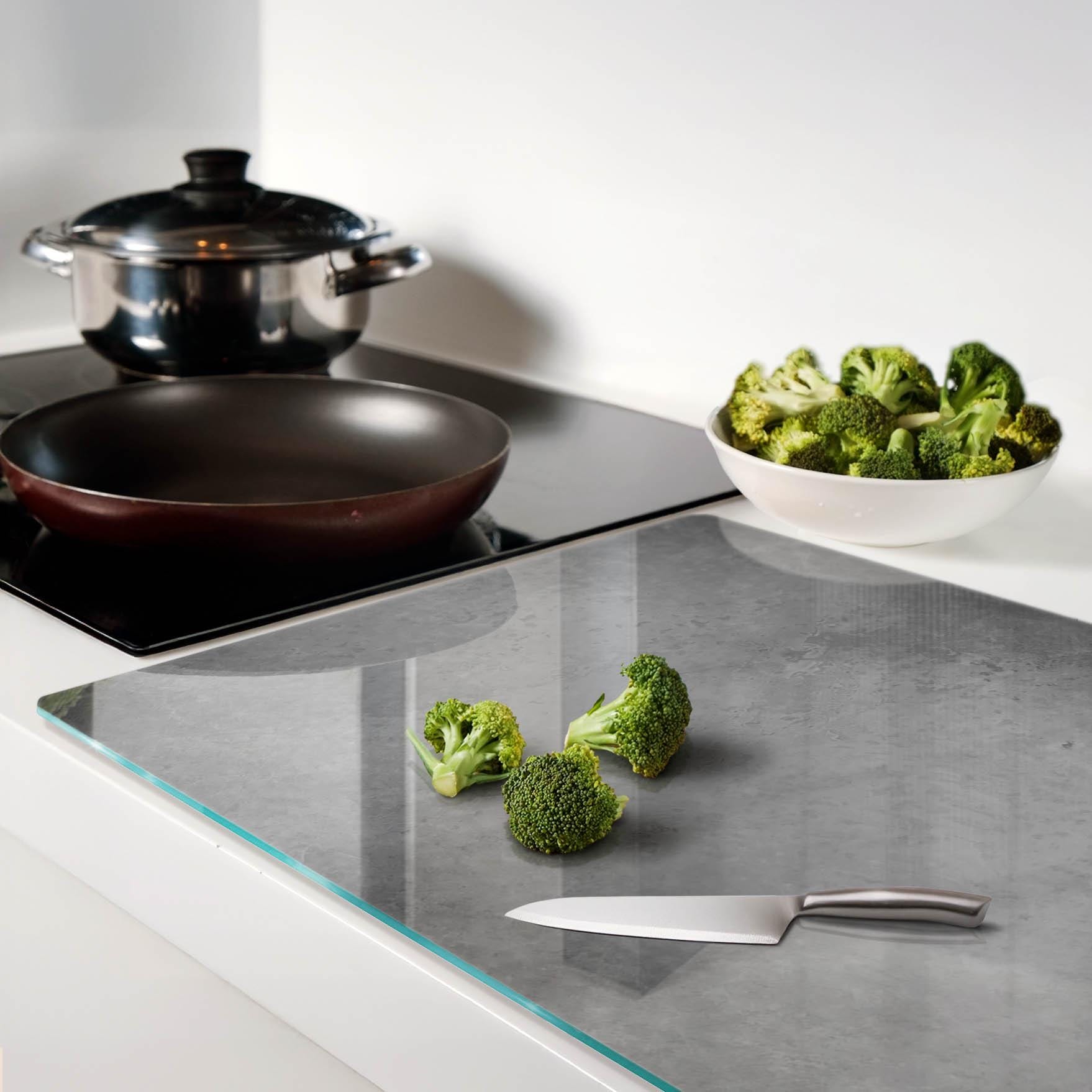 Planche à Découper Verre Trempé Tulup 60x52 Cm – Thème Carreaux De Céramique Beige