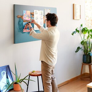 World Map Abstraction, Travel Tracker, Pins included, Turquoise, Cork Board, Places You&#39;ve Been, Photo Wall Display