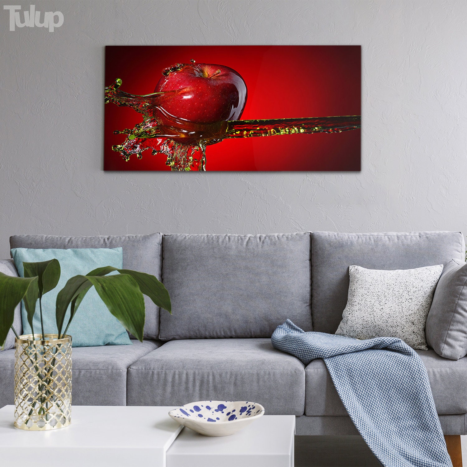 Red Apple Glass Wall Art Red Glass Picture Black Printing Etsy