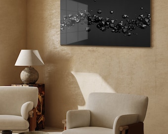 Art abstrait sur verre, impression d'art mural noir, photo gris sur verre, décoration murale losanges, verrerie, cadeau d'anniversaire