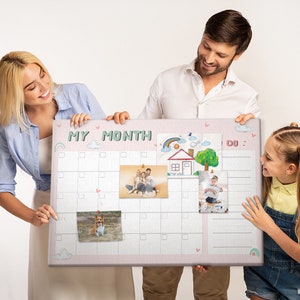 Agenda pour enfants, calendrier, moodboard, épingles incluses, tableau de l'élève, organisateur d'objectifs, rose