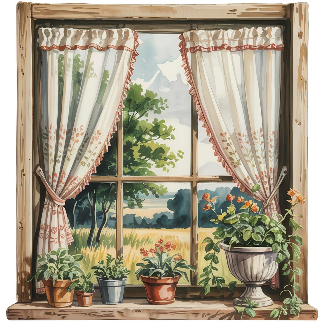 3D Window Decal - Idyllic Window, Beige Self-adhesive Wall Stickers ...