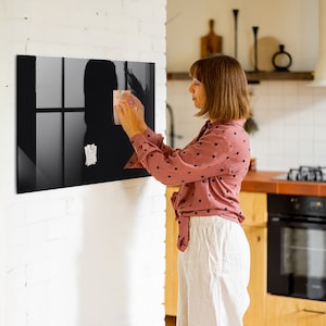 Centre de commande en verre noir, Couleur noire, Tableau magnétique pour enfants, Tableau d'affichage, Tableau pour mémo image 1