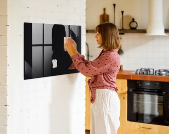 Centre de commande en verre noir, Couleur noire, Tableau magnétique pour enfants, Tableau d'affichage, Tableau pour mémo