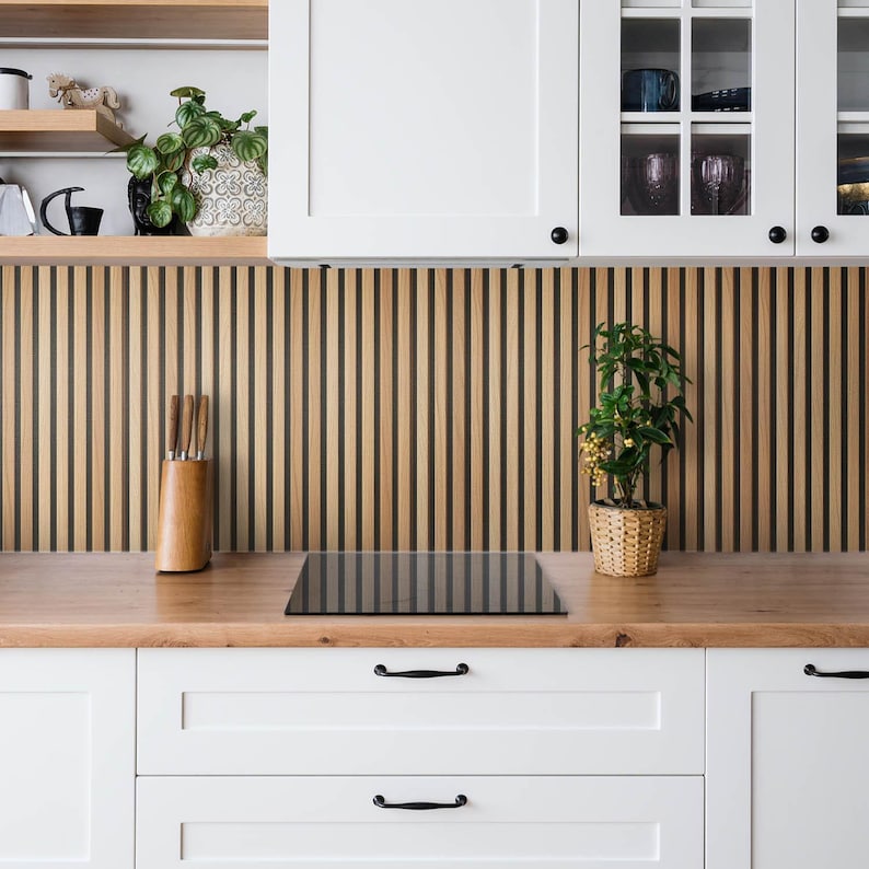 Wooden Boards Lamellas Panel Stickers, Removable Panels, Texture Panel Stickers, Brown Decal Decoration, Kitchen Panel Stickers image 4