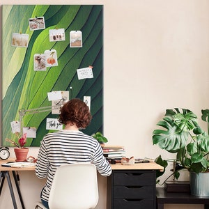Paisaje de líneas naturaleza, Tablero de corcho, Tablero de notas para estudiantes XXL, Chinchetas incluidas, Patrón personalizado, Tablero de estado de ánimo, Verde