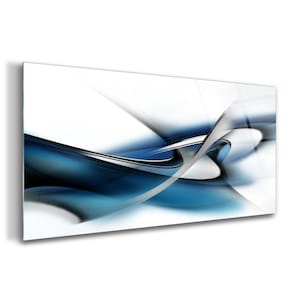Modern Art Picture On Glass , Blue Printing Wall Art , White Photo On Glass, Abstract Wall Decor, Glassware, Birthday Gift