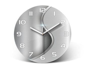 Metal Abstract Industrial Wall Clock, Silver Modern Wall Art, Gray Minimalist Room Clock, Modern Black Or White Clock Hands
