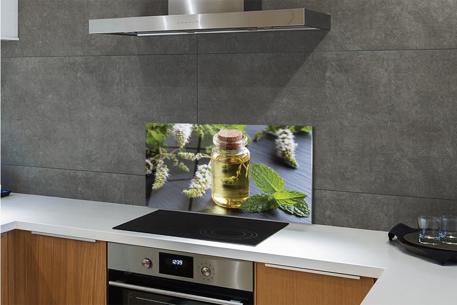 A Bottle of Mint Tea Splashback for Kitchem, Green Backsplash Panel ...