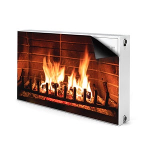 Cozy Fireplace Radiator Magnet Cover, Orange Magnet Design, Yellow Printed Magnet, Hearth Magnetic Masking Frame, Idea Gift