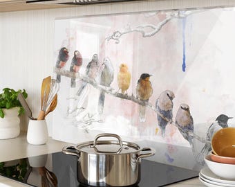 Birds On The Branch Pattern Chopping Board, Multicolored Glass Cutting Board, Large Chopping Board, Kitchen Decor