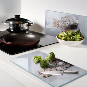 Five Cats Pattern Chopping Board, Brown Glass Cutting Board, Large Chopping Board, Kitchen Decor