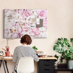 Decorative Flowers, XXL Cork Board, Student&#39;s Note Board, White, Push Pins, Custom Pattern, Goal Board