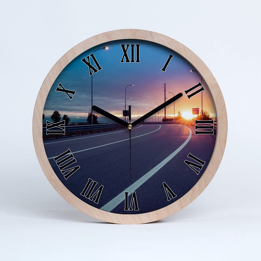 Sunset Highway Wall Clock, Blue Home Office Decoration, Gray Gift for ...